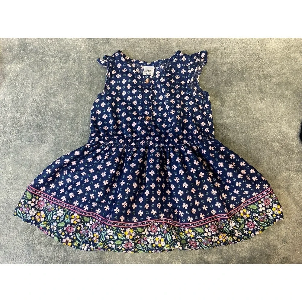 Carter's Baby Girl's Navy Blue Pink  Floral Cap Sleeve  Casual Dress 12months